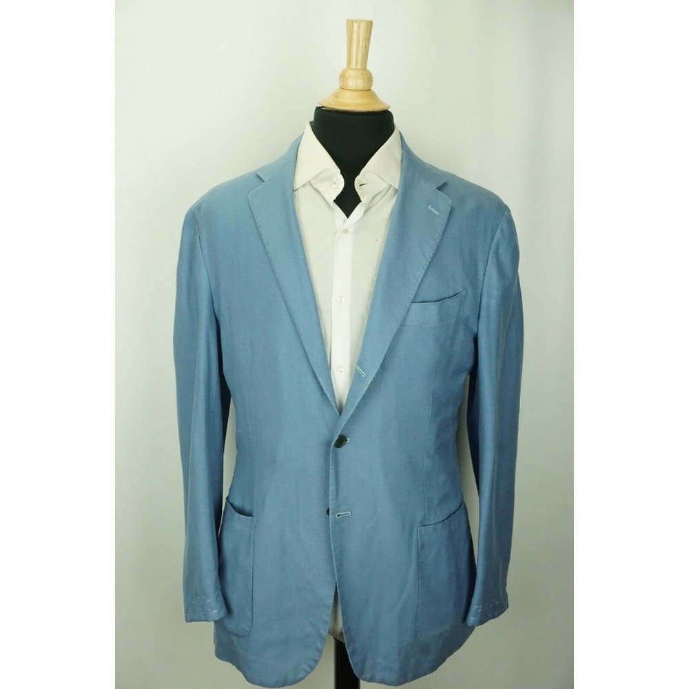 Kiton Powder Blue Unstructured Cashmere Blend Patch Pocket Sport Coat XL 42R NEW